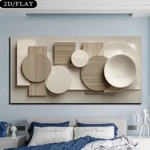[2D Plane]1 large-sized canvas painting with a wooden frame, modern minimalist art decorative painting, golden geometry, suitable for living rooms, bedrooms, home offices, etc. - Neutral tone abstract geometric shapes