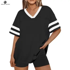 Trendy Queen Womens V-Neck Workout T Shirts Casual Loost Fit Y2K Tops Trendy Clothes 2025