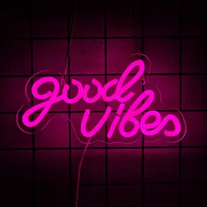 Pink Good Vibes Neon Sign - Neon Lights for Bedroom, LED Neon Signs for Wall Decor (11.81 x 6.3 inch)