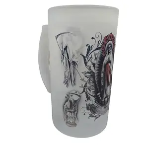 Mug Glass 16oz Santa Muerte01 with Unique Design and Capacity Specification