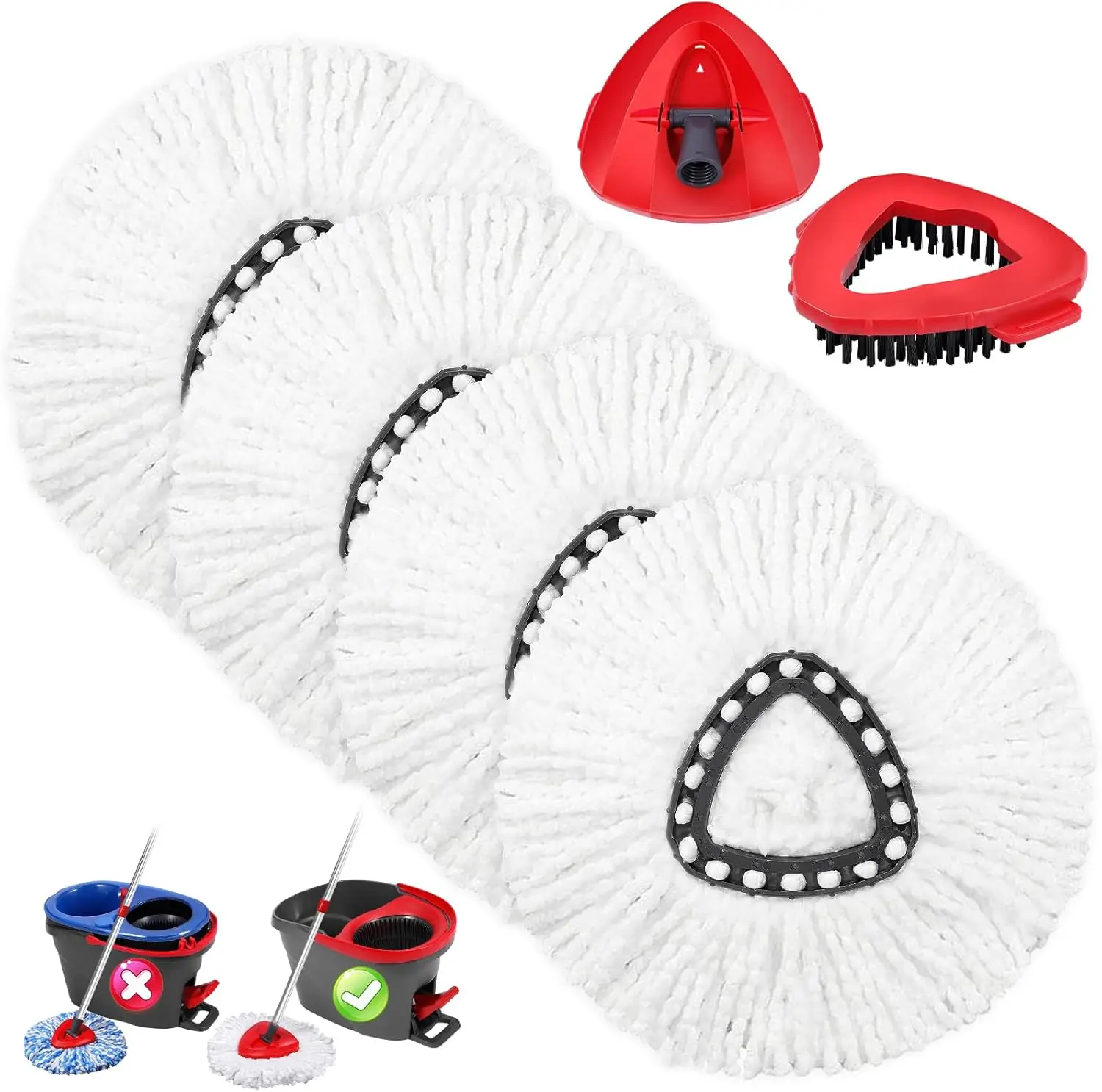 For O-Cedar EasyWring 1 Tank System Microfiber Mop Refills Spin Mop Head Set Pack Head & Scrub Brush Refill For Scrubbing Without Bucket or Handle