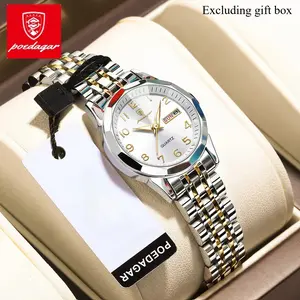 POEDAGAR Fashion Ladies Watch Waterproof Luminous Date Week Watch for Woman High Quality Stainless Steel Women's Quartz Watches
