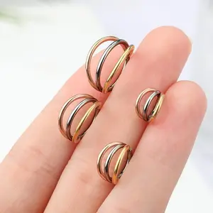 Oufer 16G 316L Stainless Steel  Triple Tone Triple Rows Hinged Earring Helix Conch Nostril Piercing Hoop Ring