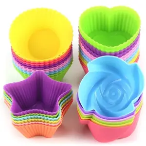Triani Baking Cups, Silicone Baking Cups Cupcake Liners - 24Pcs Reusable Silicone Molds Including Round, Cordate，Star Shape，Flower BPA Free Food Grade Silicone Codream