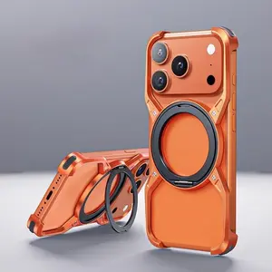 Rotating magnetic bracket suitable for Apple 17 Promax phone case heat dissipation hollow aluminum alloy iPhone 16 borderless