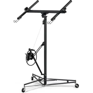 Garvee 11 FT Drywall Lifter Sheetrock Lift with 150 Lbs Capacity Heavy Duty Drywall Lift Panel, 3 Lockable Wheels for Stability, 360° Adjustable Telescopic Arm, Durable Drywall Jack Lift