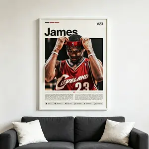 LeBron James Poster, NBA Basketball Star Wall Art, Cleveland Cavaliers & Los Angeles Lakers Legend Canvas Print, Sports Artwork for Bedroom Living Room Office Home Decor