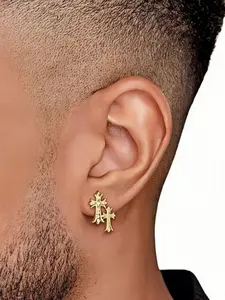Double Cross Stud Earrings, Ear Studs, 14k Gold Diamond Stud Earring, Unisex Vintage Hip Hop Punk Style Jewelry Accessory