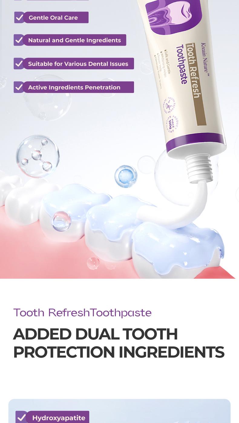 【Buy 1 Get 1 Free】Kreain Nature Tooth Refresh Toothpaste – Natural Ingredient Daily Oral Care Toothpaste for Fresh Breath, Gentle Cleaning for Teeth and Gums, Whitening Care, Helps Remove Surface Stains, Suitable for Sensitive Teeth