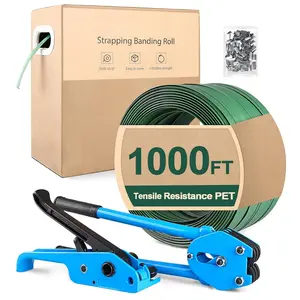 Banding Strapping Kit, Pallet Strapping Kit with Tensioner Tool, Heavy Duty Banding Tool 1500lbs Break for Banding Bulky Items:Warehouses/Factories/Logistics,5/8" W*1000' L Poly Strapping,100 Seals