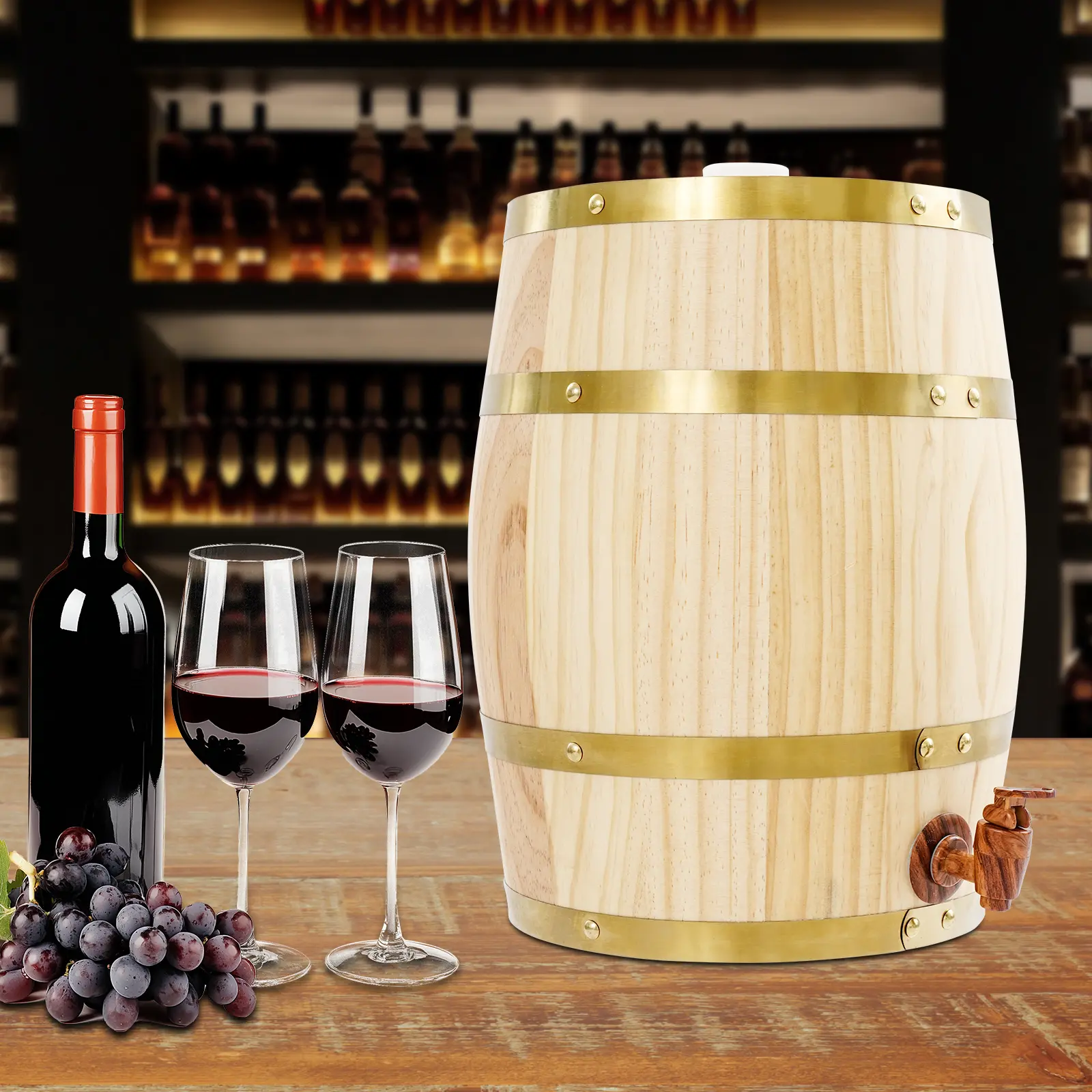 Wine Barrel Vertical Wooden Wine Barrel 10L 2.6Gal With Faucet 66Lbs Load Pine Wood For Home Bar Hotel Wine Lovers