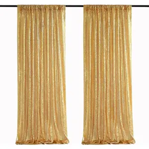 Gold Sequin Backdrop Curtain Panels Stage 2 Count  2FTx8FT Wedding Party Background Drapes Banners