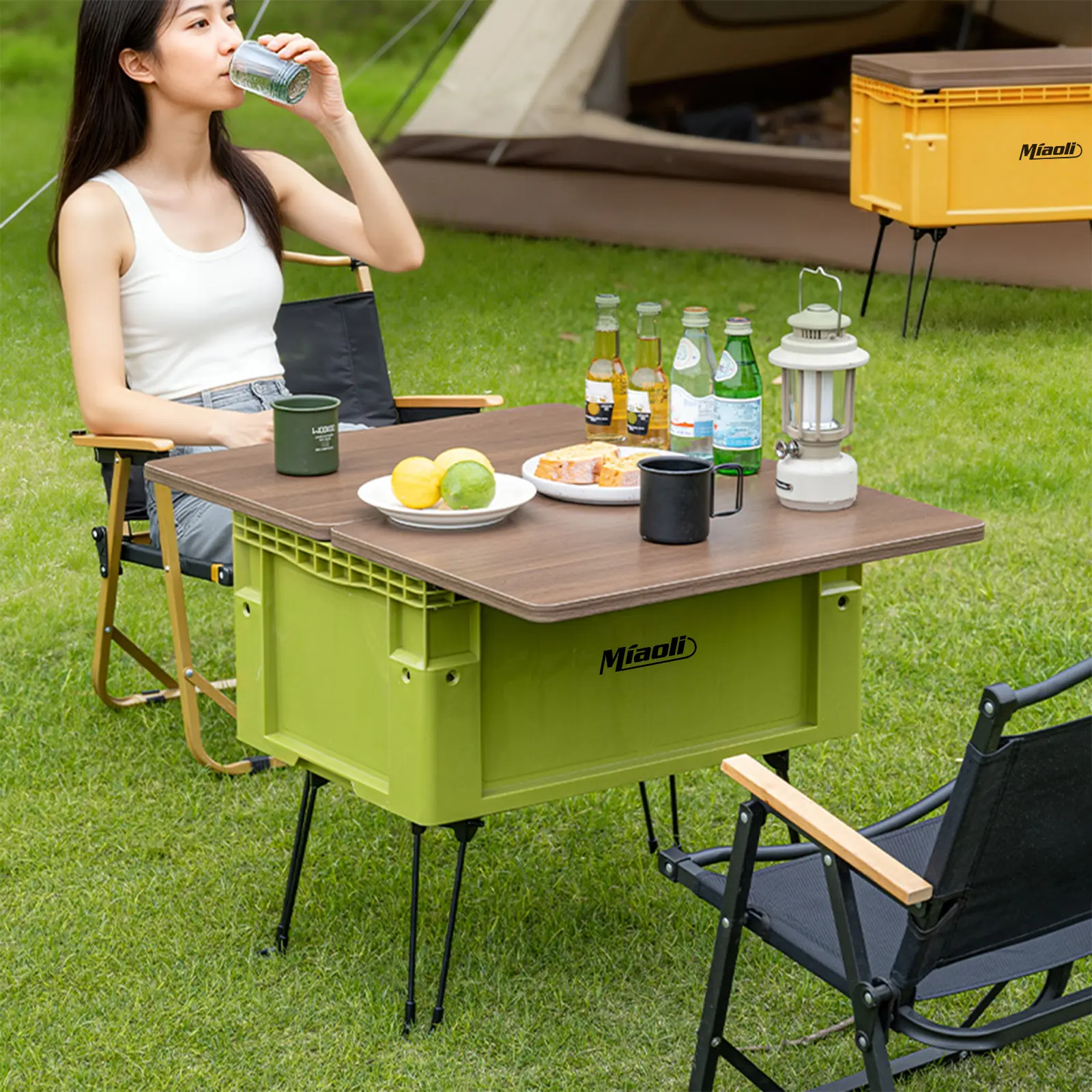 Miaoli Foldable Outdoor Storage Bin and Patio/Garden Side Table, with a Sturdy Folding Table and Non-Slip Base Supports