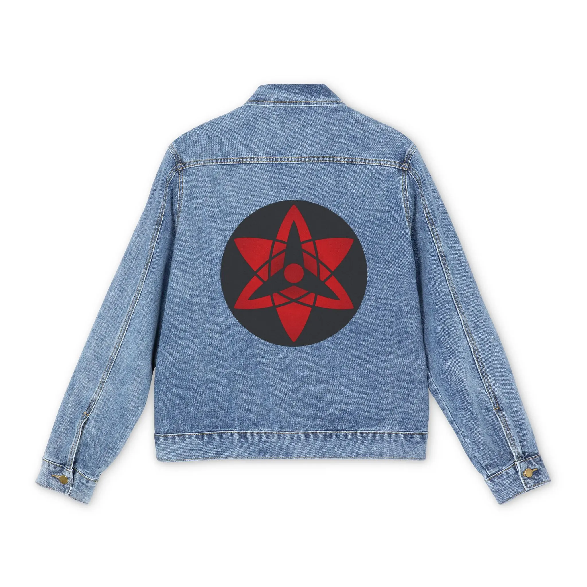 Anime Denim Jacket for Men, Japanese Cartoon Graphic, Otaku Streetwear, Manga Fashion Coat, Anime Lover Gift, Sharingan, Naruto, Sasuke Asian Style Outerwear,