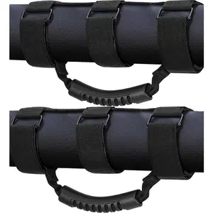 2 Pack Grab Handle Set Compatible For Jeep Wrangler TJ,YJ,JK, Easy-to-Fit 3 Straps Design For 1955-2023 Models (Black)