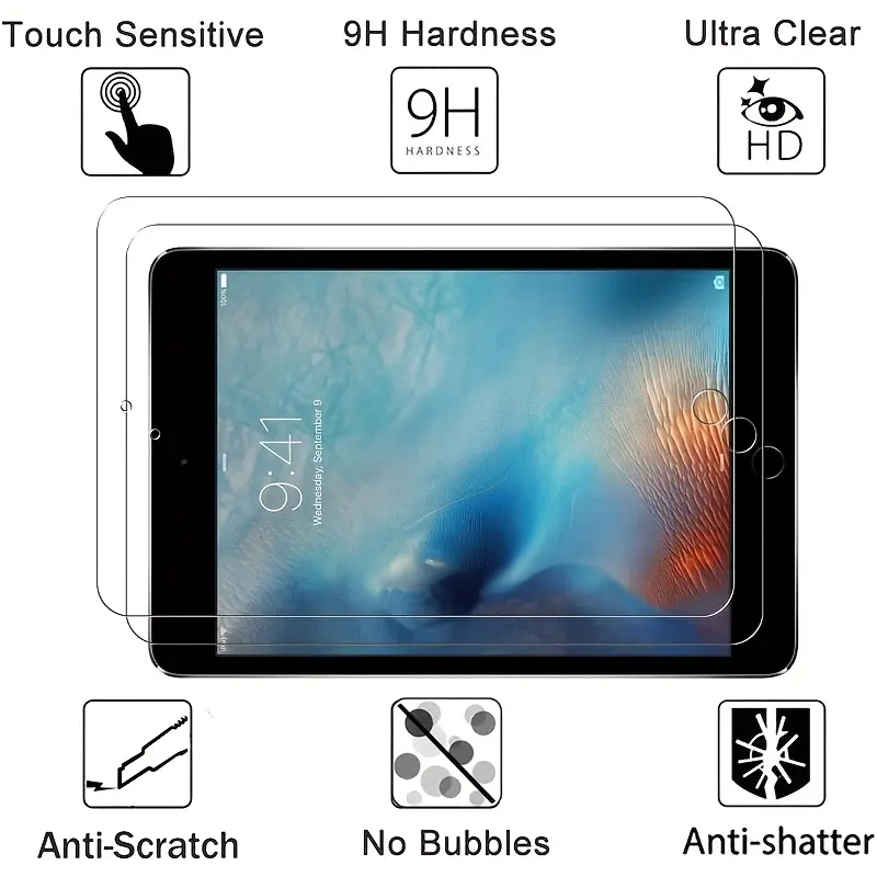 [2-pack] Suitable for iPad mini4/iPad mini5 screen protectors, scratch resistant tempered glass film, Protective glass, ultra-thin, impact resistant, iPad users, Accessories