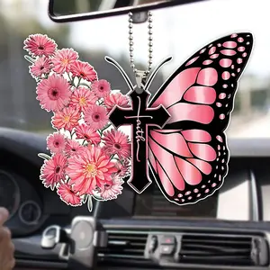 Elegant Butterfly And Cross Car Ornaments, Stylish Reversing Mirror Decoration Pendants, Perfect Car Decoration Sets, Unique Car Accessories for Vehicle, Car Hanging Decoration, Car Interior Decor Day Jewelry couples