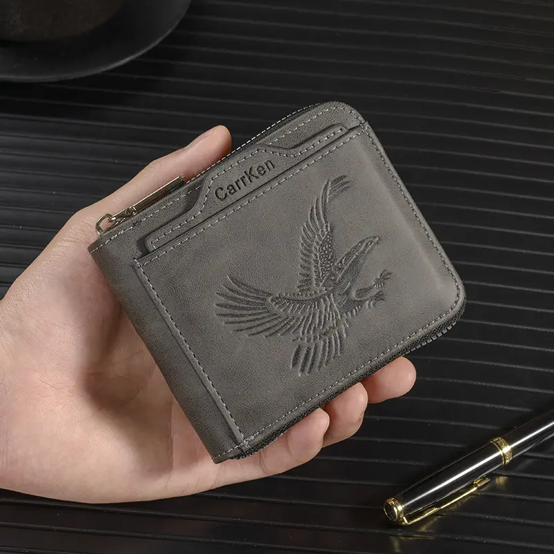 2026 Vintage Embossed Eagle Mens Bifold Wallet PU Leather Slim RFID Safe Card Slots ID Window Daily Use Gift for Men,UU
