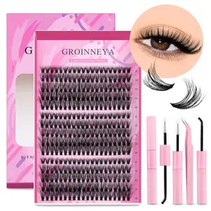 GROINNEYA 240-300PCS Mixed Length Cluster Lashes, Cosmetic False Lashes, Fluffy Volume Eyelashes Natural Wispy Effectt Volume Individual Lash Thin Spiky Faux Mink Eyelashes Fake Lashes Clusters,Easy to Apply DIY Lash Extensions at Home Cosmetic