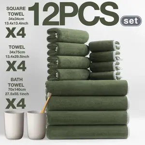 12-Piece Bath Set, Thickened Fall/winter Collection, Absorbent Thickened Towels, Includes 4 Bath Towels (140x70 Cm), 4 Hand Towels (74x34 Cm), 4 Face Cloths (34x34 Cm)