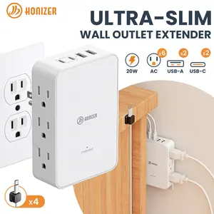 HONIZER Ultra-Slim Wall Outlet Extender with 6 AC Side Outlets, Flat Plug Outlet Splitter with 20W PD USB C, Surge Protector for Home Improvement,Tight Spaces Behind Couches, Beds & Desks