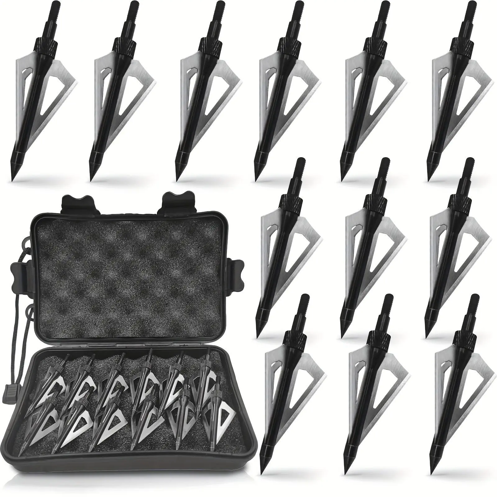 12 Pack Hunting Broadheads with Storage Case 3 Blades Archery Broadheads 100 Grain Screw-in Arrow Heads Arrow Tips for Traditional Bows and Compound Bow