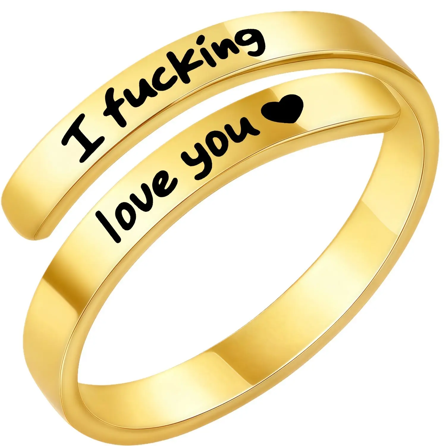 "I Fcking Love You" Adjustable Ring for Women and Men – Stainless Steel Engraved Heart Spiral Wrap Twist, Vintage Promise Ring, Perfect Valentine's Day Gift for Wife or Girlfriend