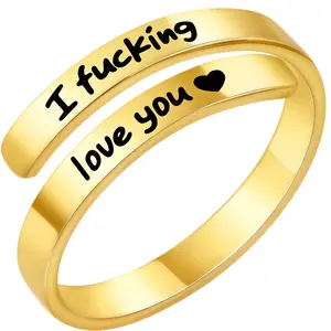 "I Fcking Love You" Adjustable Ring for Women and Men – Stainless Steel Engraved Heart Spiral Wrap Twist, Vintage Promise Ring, Perfect Valentine's Day Gift for Wife or Girlfriend