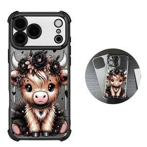 Floral Highland Calf Case for iPhone Samsung Galaxy 17Pro Max Air 16 15Plus 14 13 12 11 XR XS S25 S24 S23 S22 Cases Simple Heart Drawing Pattern All Seasons Durable Bumper, Protection Durable Phone case for Girl, Protective Silicone Cover.JY90
