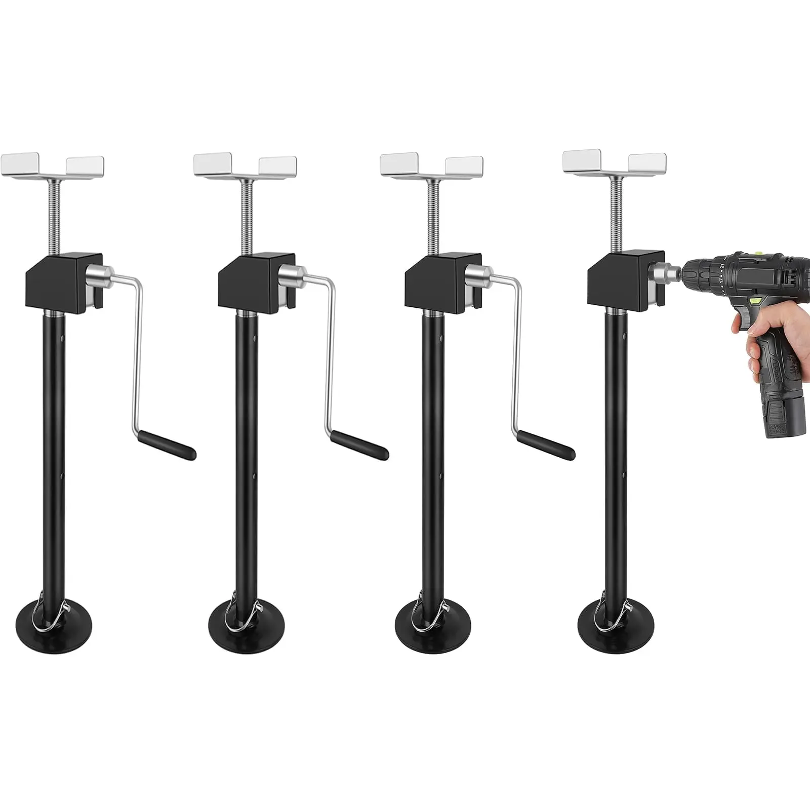 Gaomon Heavy-Duty Steel RV Stabilizer Set - 4-Piece Electric Trailer Slide Out Leveling Jacks with 5.1"x1.2" Top Support Plate, 5000 lbs Capacity, 21.1"-34.25" Adjustable Height, Quick & Easy Operation for Campers, 21.1" To 34.25"