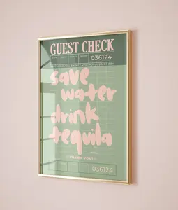 Save Water Drink Tequila Print, Trendy Retro Bar Cart Art Cocktail Poster, Pink Sage Green Aesthetics, Funky Kitchen College Apartment Decor, Poster Prints No Framed, Gifts For Him Her, Wall Art, Wall Room Decor, Art Posters, Gifts For Valentine's Day