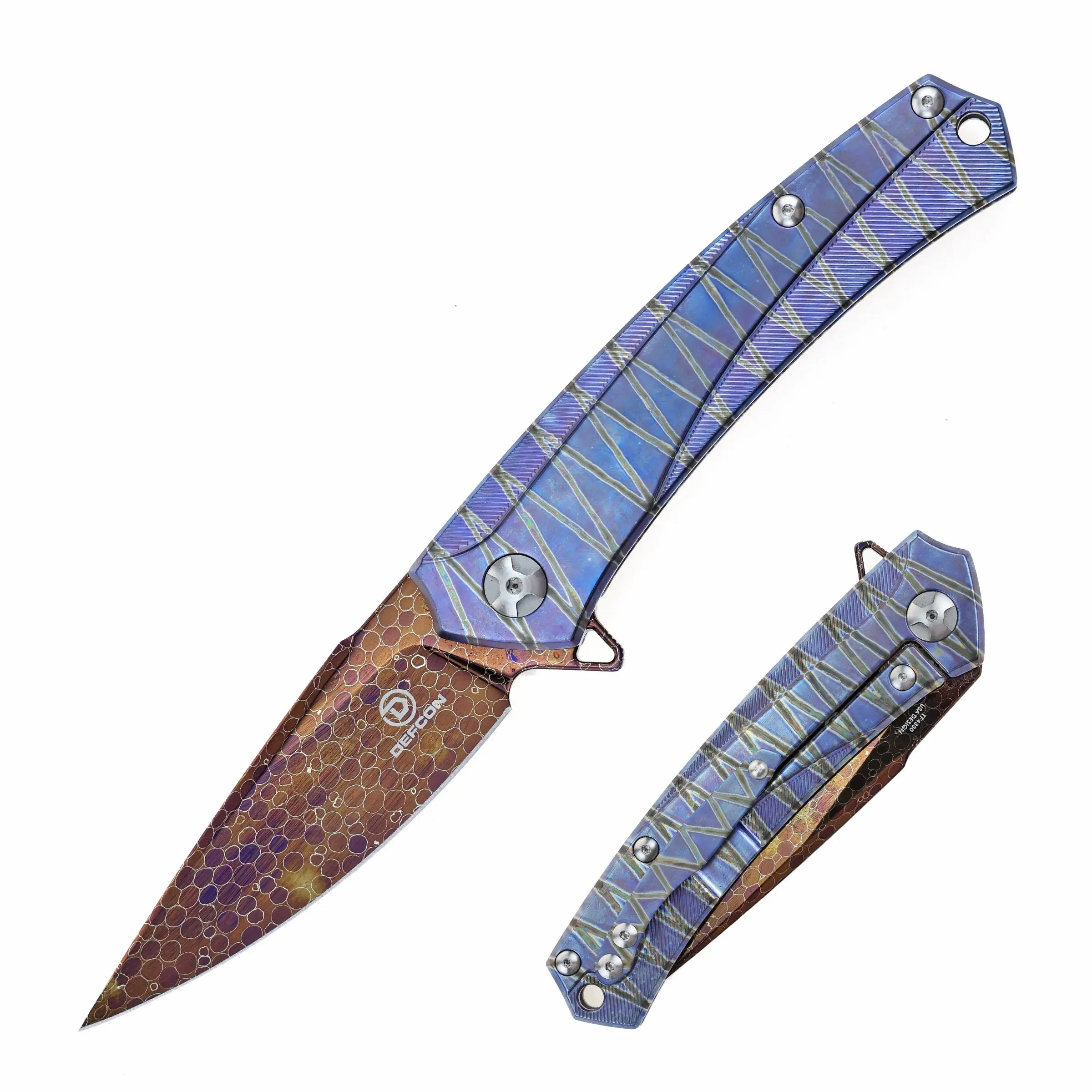 DEFCON Knives BARRACUDA DLX Titanium Pocket Knife with Ball Bearing Damascus Blade - Father's Day, Men's, Boyfriend Gift Ideas for Camping-Hiking, Father's Day Gifts, Mens Gifts