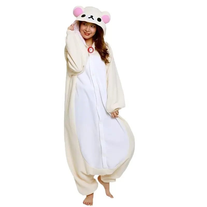Rilakkuma Kawaii Look Long-Sleeve Adult Anime Cartoon Onesie, Warm Comfortable Nightwear Jumpsuit for Cosplay Loungewear