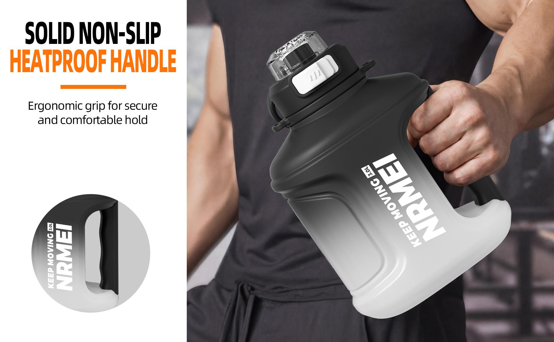 Unisex 100oz Leak-Proof Sports Water Bottle with Multi-Use Flip Top Cap (Straw, Chug, 1-Touch Flip), Safety Lock, Wide Mouth, Handle, Strap, Adjustable Shoulder Strap, Pre Workout, Athlete Life, Black and White Gradient, Camping