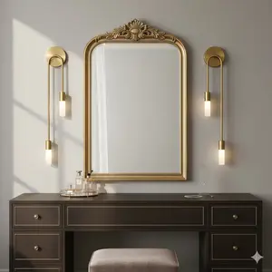 Nordic Classic Double-Headed Wall Lamp, Makeup Table Light with Vintage Brass Color, G9 Wall Lighting for Bedroom Living Room Kitchen and Hallway