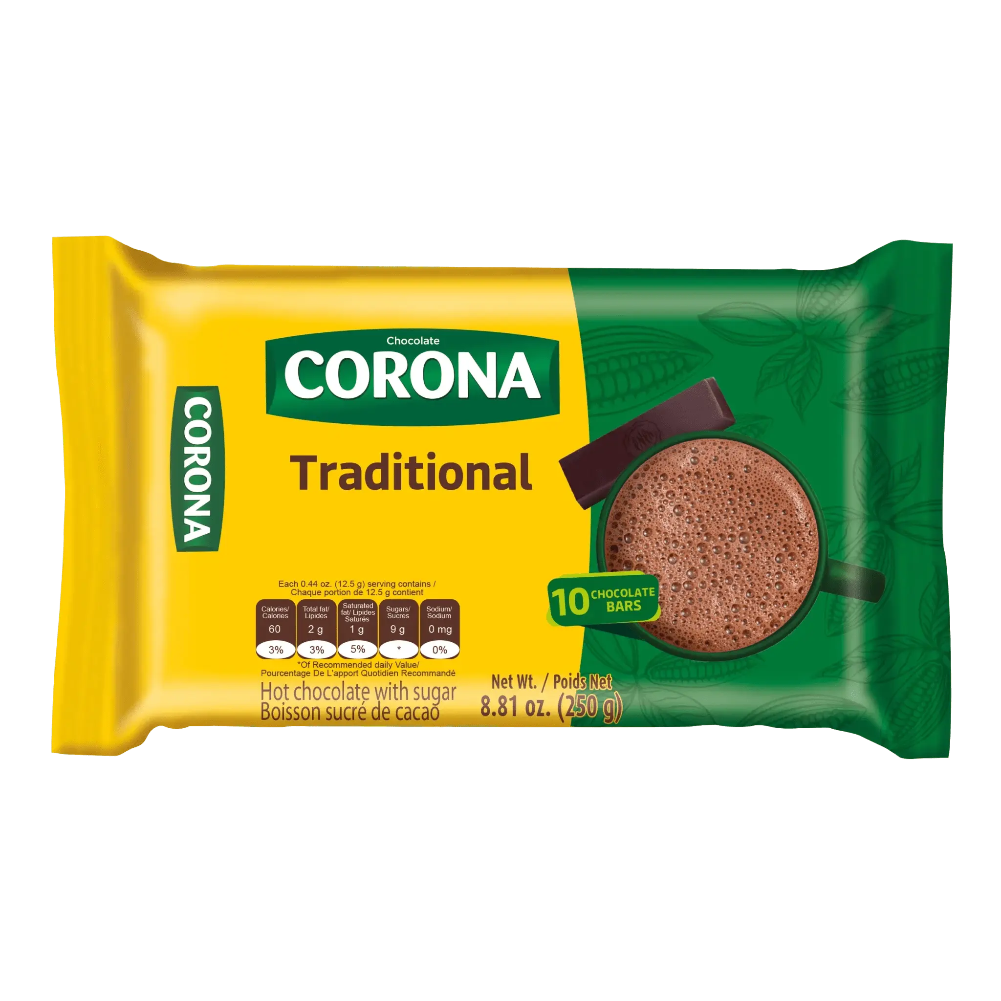 Chocolate Corona – 8.81 oz (250g) – Traditional Colombian Sweet Hot Chocolate Bar – 10 Bars