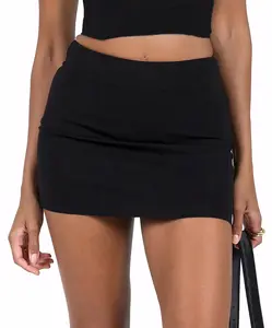 Black Mini Skirt Mid Waist Elastic Stretch Bodycon Summer Mini Skirts