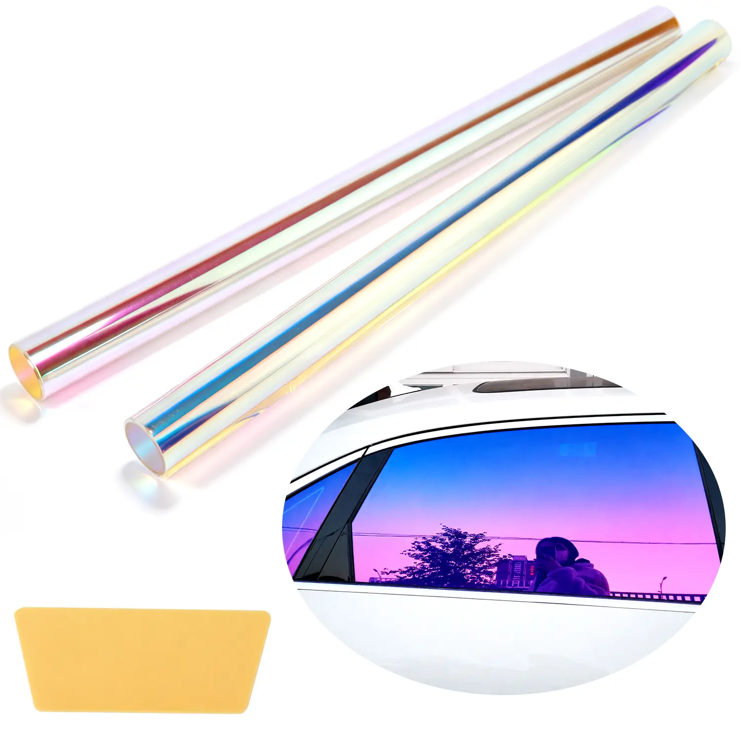 Iridescent Chameleon Effect Auto Window Tint Film - Holographic Film for Side/Rear Cars, UV Block, Heat Control, Privacy Glass Sticker, Includes Squeegee