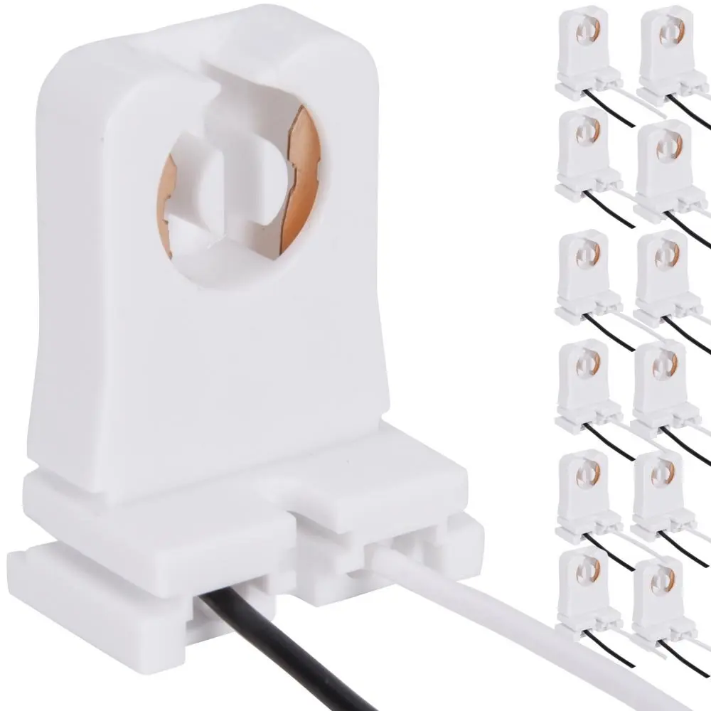 12-Pack  Non-Shunted Turn-Type T8 Lamp Holder UL Socket Tombstone with 10 inches Wires Attached for LED Fluorescent Tube Replacements