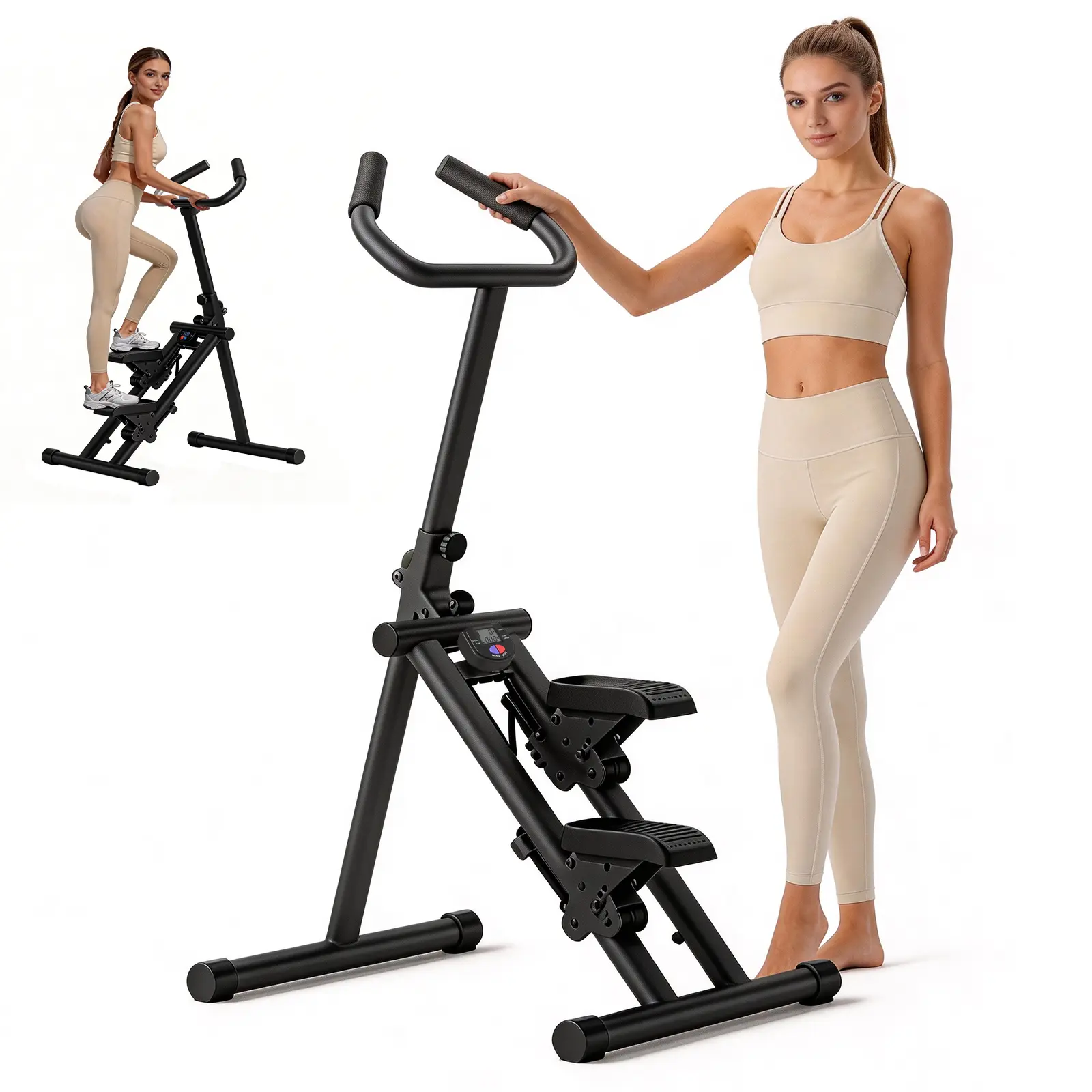 Vertical Climber Stepper - Heavy-Duty Steel Frame Cardio Machine for Whole Body Workout, Foldable Fitness Equipment with Adjustable Anti-Skid Handle, LCD Display, 220lb Capacity to Enhance Leg Muscles & Increase Buttocks Muscles, Adjustable Handle, With H
