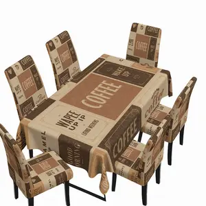 Vintage Coffee Theme Tablecloth and Chair Cover Set 5/7PCS