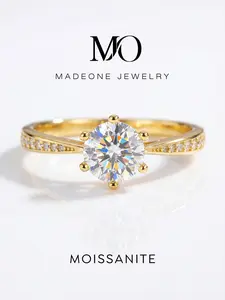1 Pc Gorgeous Six Prong Copper Ring with 0.5-1ct Synthetic Moissanite for Women Engagement Fine Jewelry