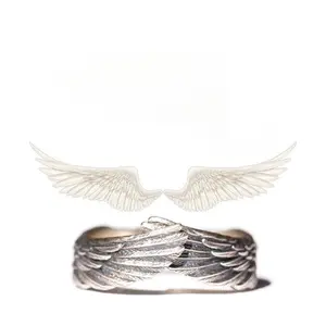 Unisex 2-Piece Wing Motif Guardian Angel Ring Set - Adjustable, Lightweight, Silver, Daily Wear, Meaningful Couple Gift Accessory