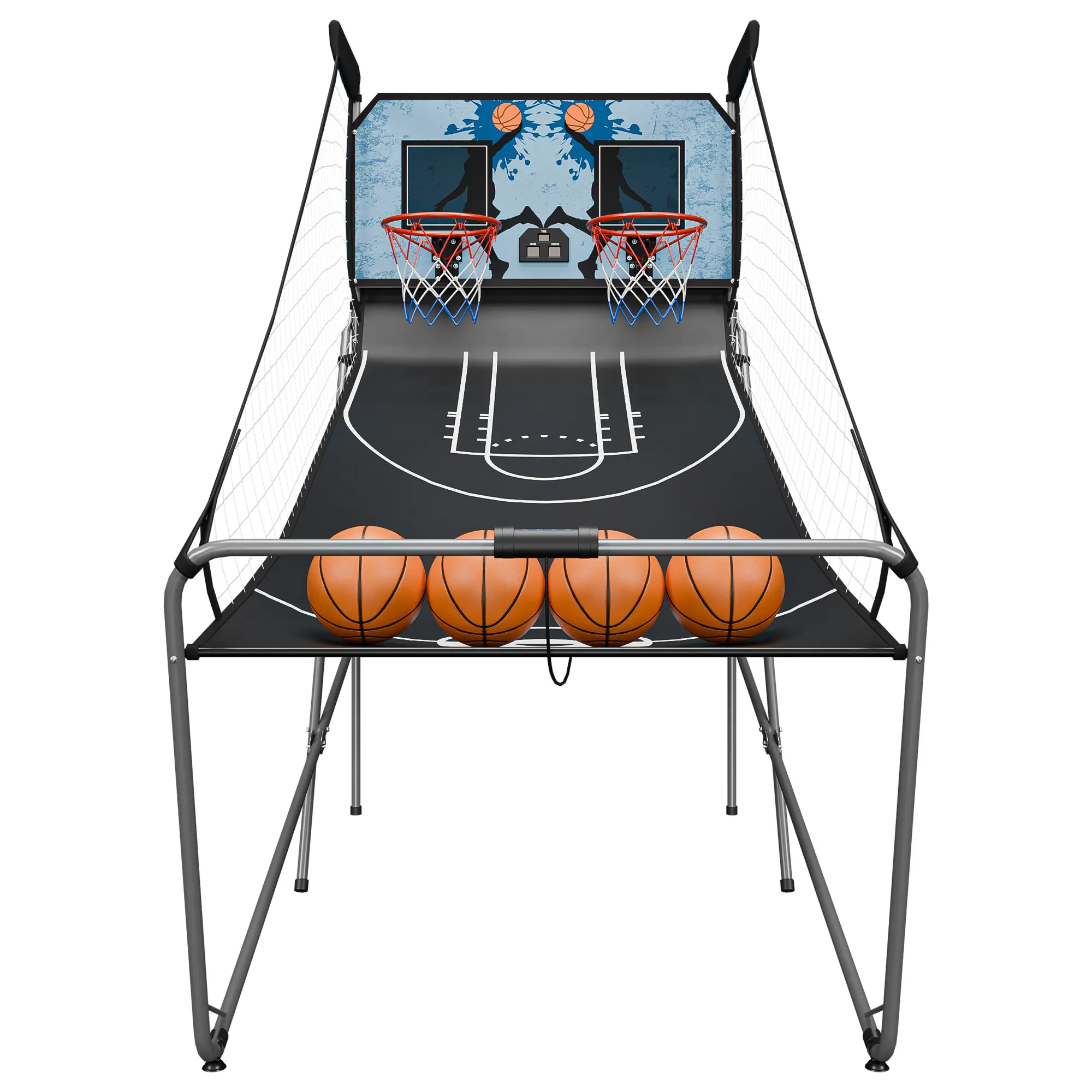 ZENY Foldable Indoor Kids Basketball Arcade Game Machine - Double Shot 2-Player Hoop Equipment, 4 Balls, Scoreboard, Buzzer, Inflation Pump, 210D Oxford, Blue MDF Board, 42"L x20.5"W x0.35"H Backboard, 7.08" Diameter Balls, Longevity Options, Foldable & S