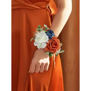 Rinlong Navy Blue & Burnt Orange Wrist Corsage