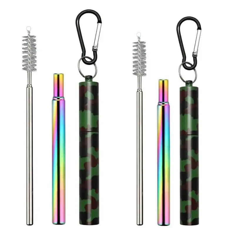 2-Pack Stainless Steel Straws, Drinking Straws, Metal Straw, Reusable Extendable Straw Set, Retractable Straw, Includes Aluminum Case and Cleaning Brush, Portable for Travel and Cruises