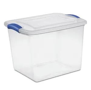 27-Quart Clear Plastic Storage Bin with Latching Blue Lid – Small Organizer Box
