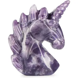 2" Unicorn Hand Carved Crystal Statue Figures Sculpture Hand Carved Reiki Healing Crystal Stone(Purple Lepidolite)