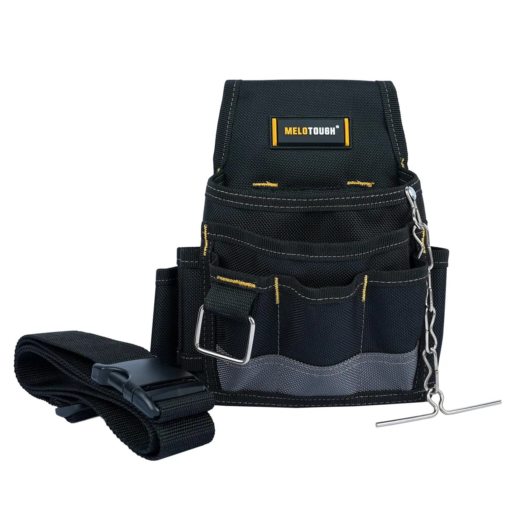 MELOTOUGH Electrician Tool Pouch Tool Belt Pouches with Belt Clip Electrical Tape Chain Multiple Pockets Tool Organizer small tool tool  vest hammer holder