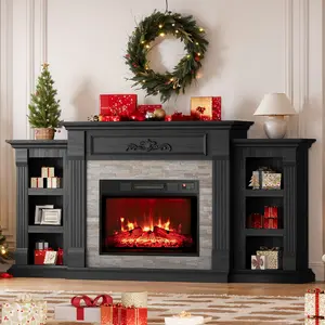 【2 packages shipping] LGHM 70" Fireplace TV Stand , Electric Fireplace with Mantel, Farmhouse Entertainment Center with 23" Electric Fireplace, White Brown